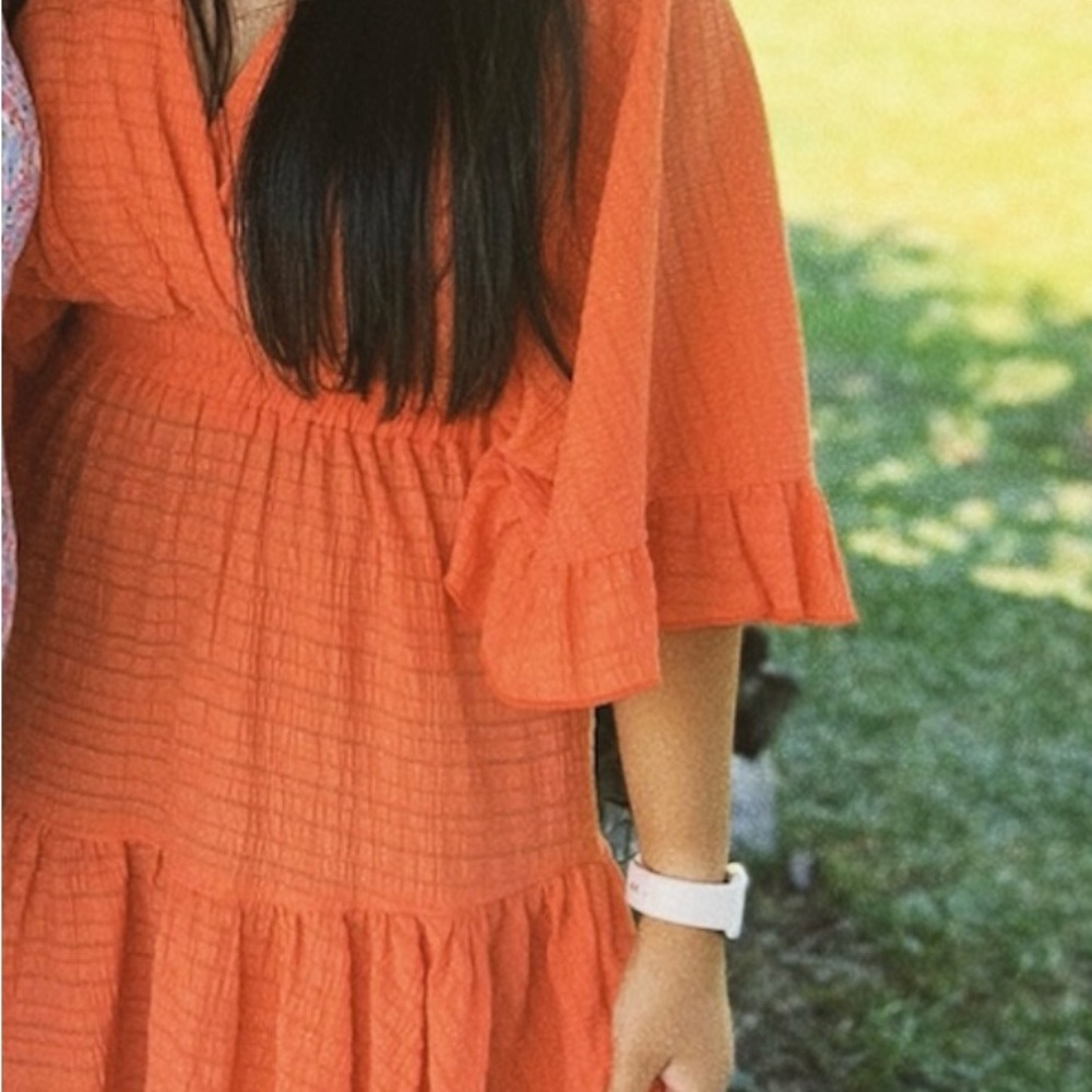 Orange Ruffle Mini Dress - Picture 5 of 6
